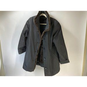 Ensign Sz S Women's Vintage Black Fur Trim Button Down Jacket